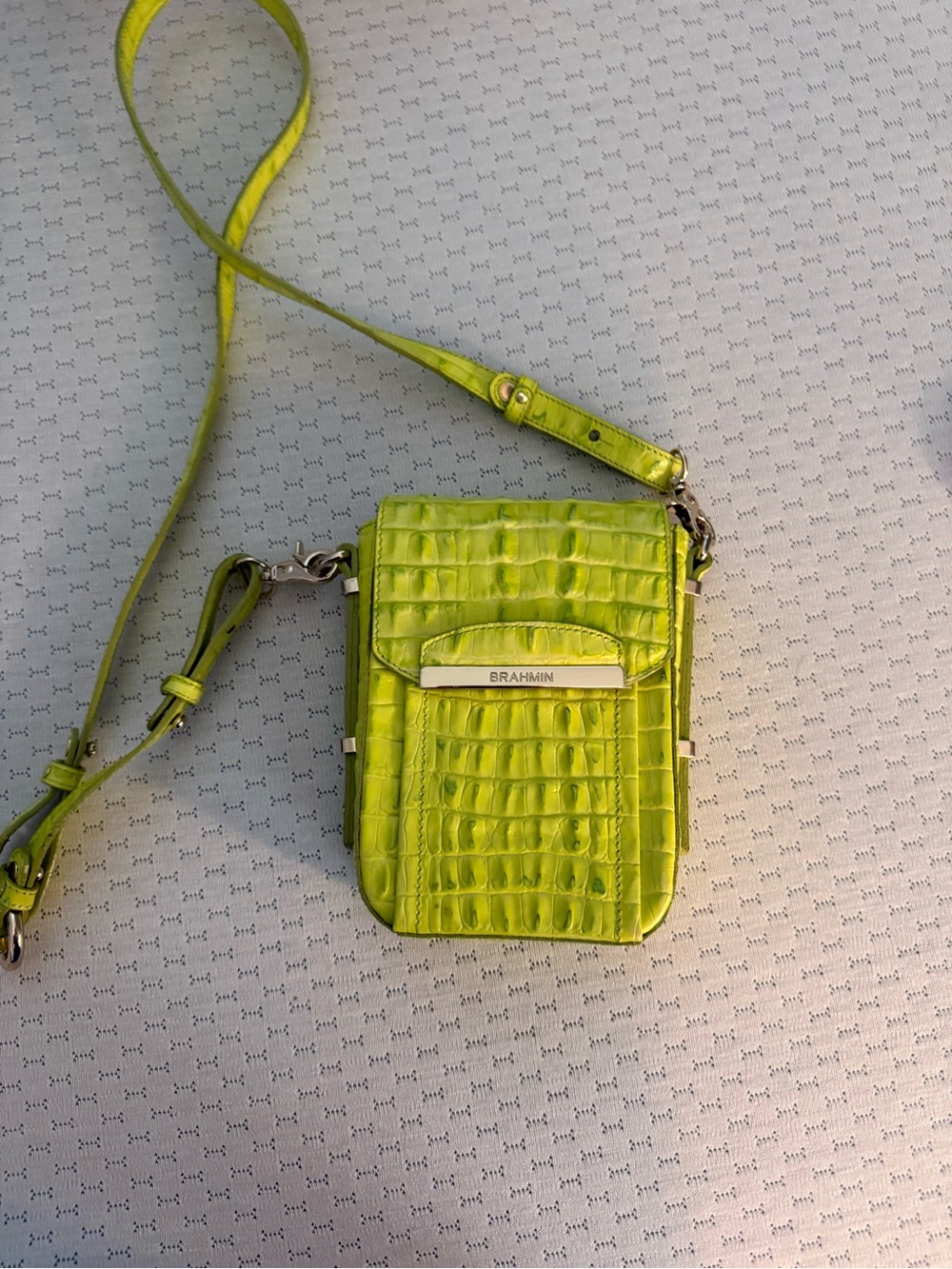 Brahmin Neon Lime Croc-Embossed Crossbody Bag